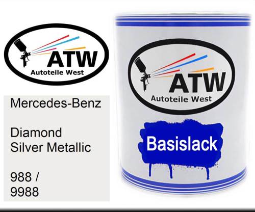 Mercedes-Benz, Diamond Silver Metallic, 988 / 9988: 1L Lackdose, von ATW Autoteile West.